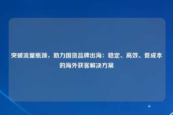 突破流量瓶颈,助力国货品牌出海:稳定、高效、低成本的海外获客解决方案