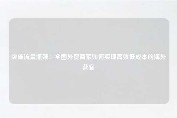 突破流量瓶颈：全国外贸商家如何实现高效低成本的海外获客