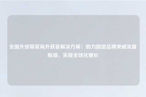 全国外贸商家海外获客解决方案:助力国货品牌突破流量瓶颈,实现全球化增长