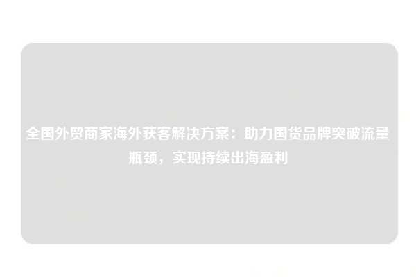 全国外贸商家海外获客解决方案：助力国货品牌突破流量瓶颈，实现持续出海盈利