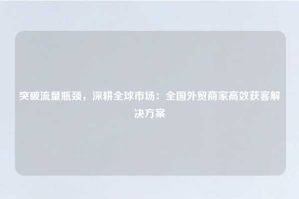 突破流量瓶颈，深耕全球市场：全国外贸商家高效获客解决方案