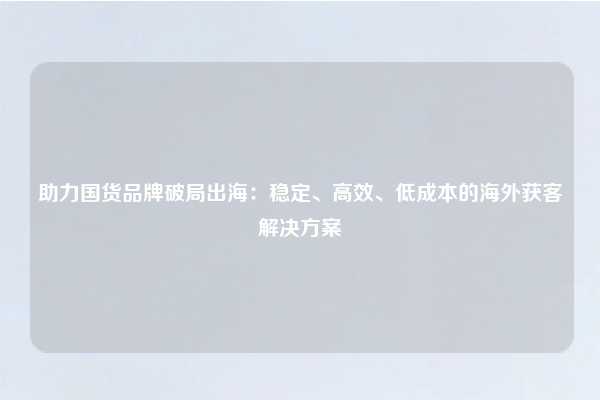 助力国货品牌破局出海:稳定、高效、低成本的海外获客解决方案