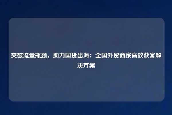 突破流量瓶颈，助力国货出海：全国外贸商家高效获客解决方案