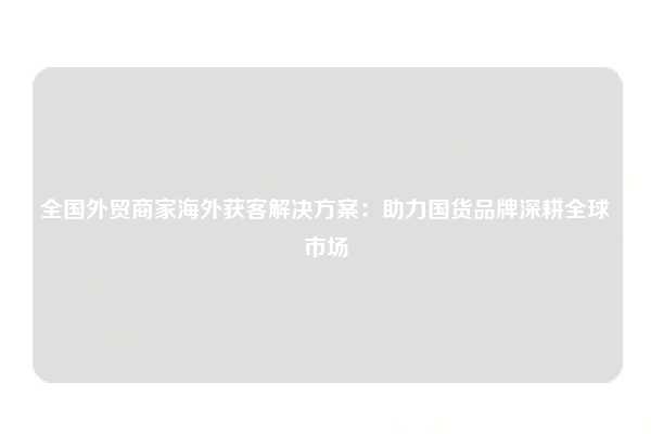 全国外贸商家海外获客解决方案：助力国货品牌深耕全球市场