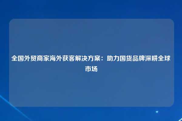 全国外贸商家海外获客解决方案:助力国货品牌深耕全球市场