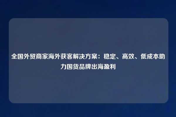 全国外贸商家海外获客解决方案:稳定、高效、低成本助力国货品牌出海盈利