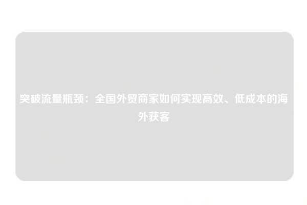突破流量瓶颈：全国外贸商家如何实现高效、低成本的海外获客