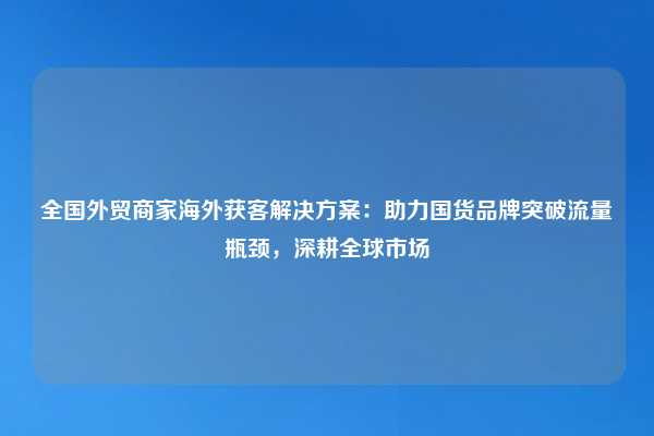 全国外贸商家海外获客解决方案:助力国货品牌突破流量瓶颈,深耕全球市场