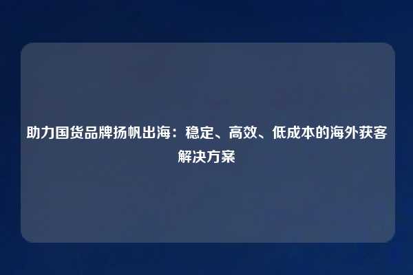 助力国货品牌扬帆出海：稳定、高效、低成本的海外获客解决方案