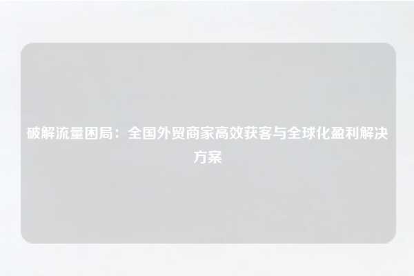 破解流量困局：全国外贸商家高效获客与全球化盈利解决方案