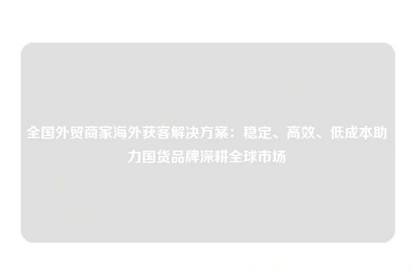 全国外贸商家海外获客解决方案:稳定、高效、低成本助力国货品牌深耕全球市场