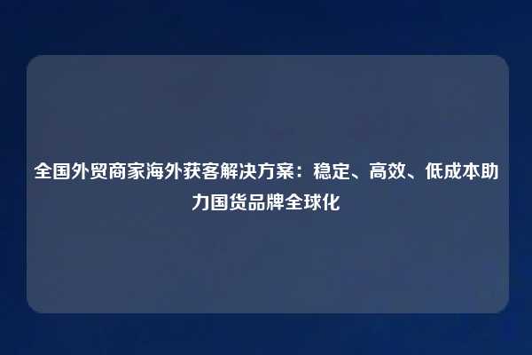 全国外贸商家海外获客解决方案：稳定、高效、低成本助力国货品牌全球化