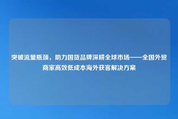 突破流量瓶颈，助力国货品牌深耕全球市场——全国外贸商家高效低成本海外获客解决方案