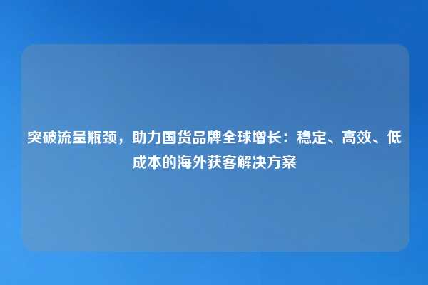 突破流量瓶颈,助力国货品牌全球增长:稳定、高效、低成本的海外获客解决方案
