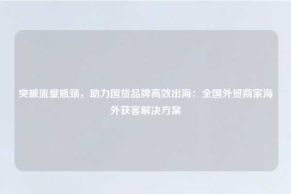 突破流量瓶颈，助力国货品牌高效出海：全国外贸商家海外获客解决方案