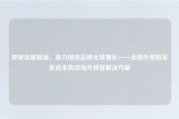 突破流量瓶颈，助力国货品牌全球增长——全国外贸商家低成本高效海外获客解决方案
