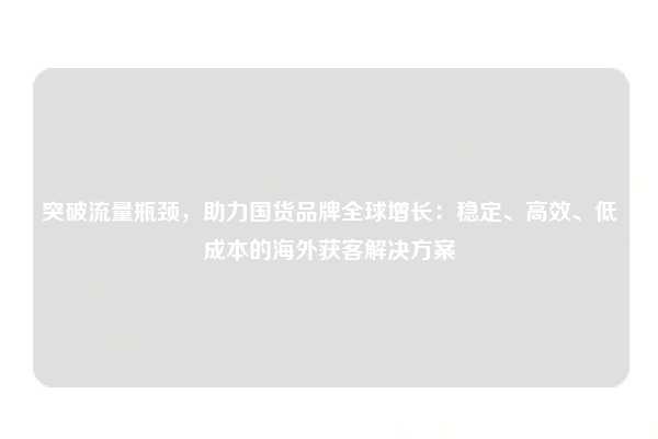 突破流量瓶颈，助力国货品牌全球增长：稳定、高效、低成本的海外获客解决方案