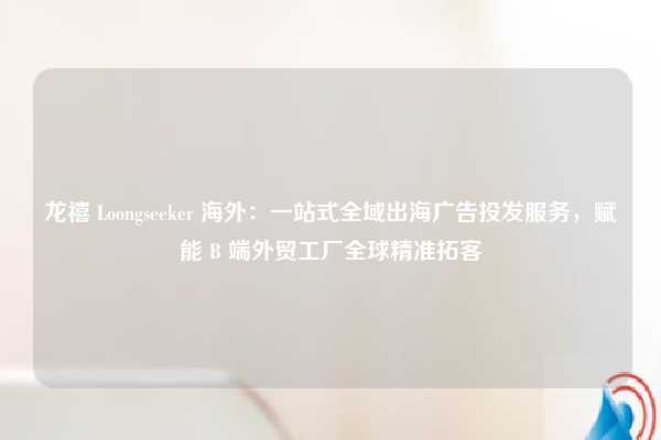 龙禧 Loongseeker 海外:一站式全域出海广告投发服务,赋能 B 端外贸工厂全球精准拓客