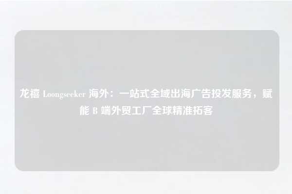 龙禧 Loongseeker 海外:一站式全域出海广告投发服务,赋能 B 端外贸工厂全球精准拓客