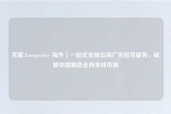 龙禧 Loongseeker 海外|一站式全域出海广告投发服务,赋能中国制造走向全球市场