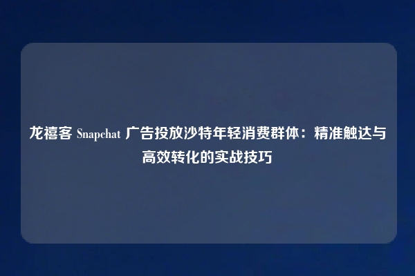 龙禧客 Snapchat 广告投放沙特年轻消费群体：精准触达与高效转化的实战技巧