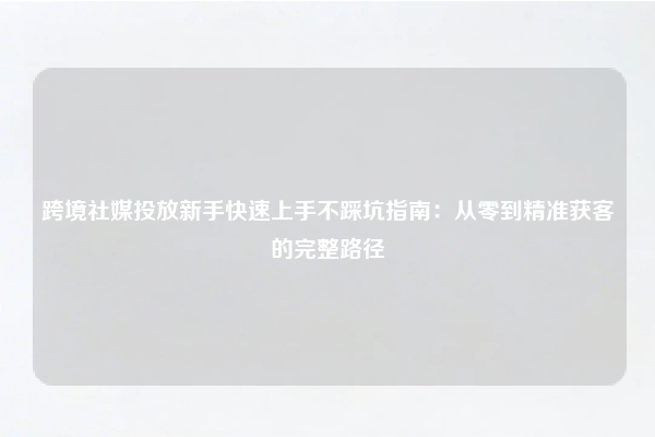 跨境社媒投放新手快速上手不踩坑指南：从零到精准获客的完整路径