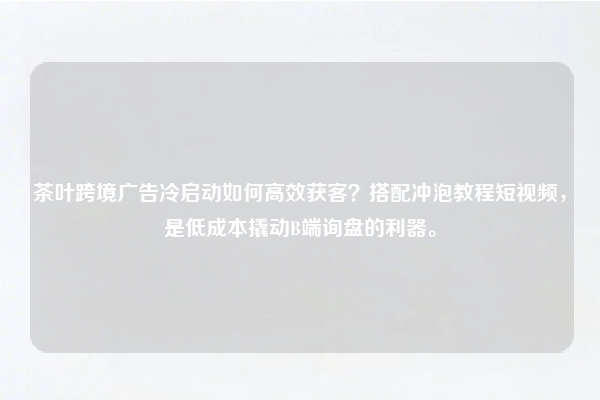 茶叶跨境广告冷启动如何高效获客?搭配冲泡教程短视频,是低成本撬动B端询盘的利器。