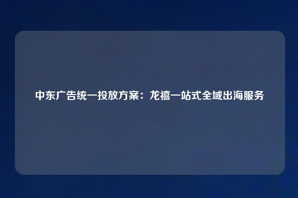 中东广告统一投放方案：龙禧一站式全域出海服务