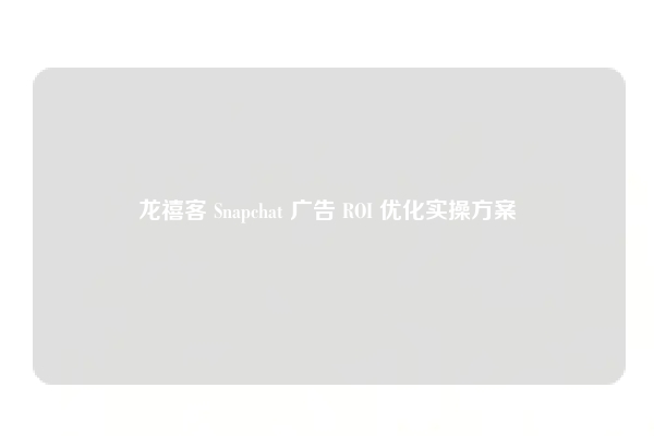 龙禧客 Snapchat 广告 ROI 优化实操方案