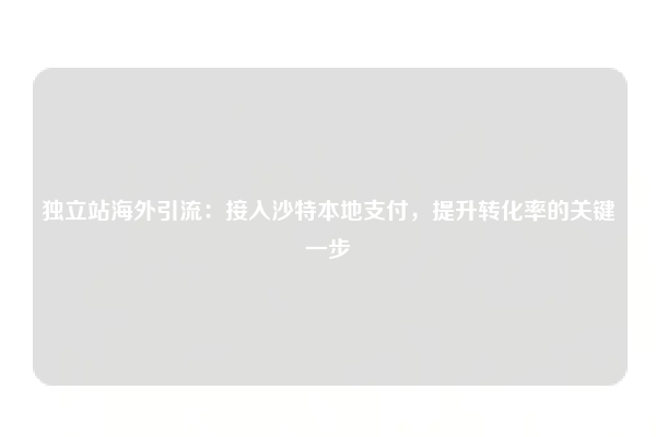 独立站海外引流：接入沙特本地支付，提升转化率的关键一步