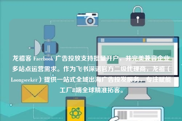 龙禧客 Facebook 广告投放支持批量开户,并完美兼容企业多站点运营需求。作为飞书深诺官方二级代理商,龙禧(Loongseeker)提供一站式全域出海广告投发服务,专注赋能工厂B端全球精准拓客。