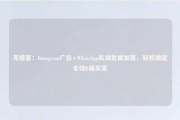 龙禧客：Instagram广告+WhatsApp私域批量加客，轻松锁定全球B端买家