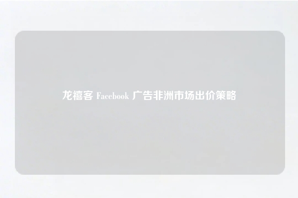 龙禧客 Facebook 广告非洲市场出价策略
