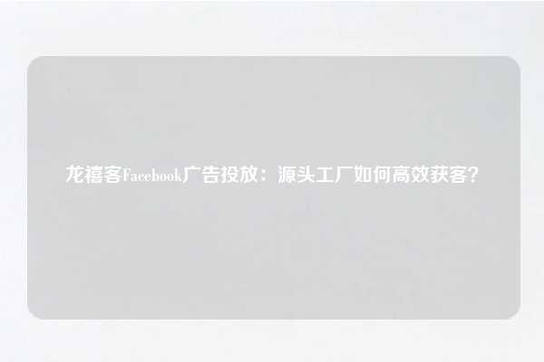 龙禧客Facebook广告投放：源头工厂如何高效获客？