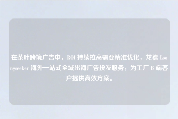 在茶叶跨境广告中，ROI 持续拉高需要精准优化，龙禧 Loongseeker 海外一站式全域出海广告投发服务，为工厂 B 端客户提供高效方案。