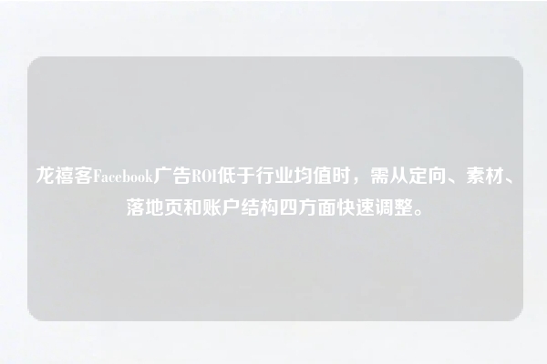 龙禧客Facebook广告ROI低于行业均值时，需从定向、素材、落地页和账户结构四方面快速调整。