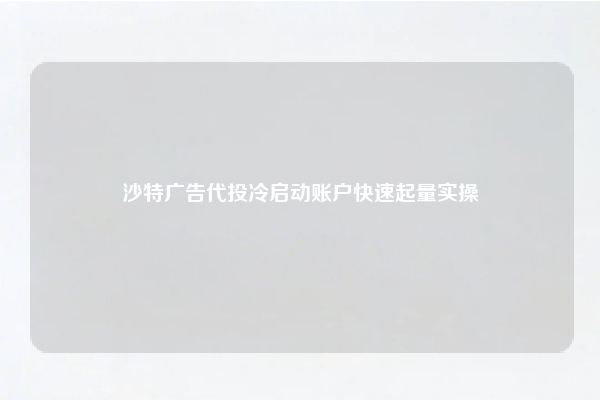 沙特广告代投冷启动账户快速起量实操